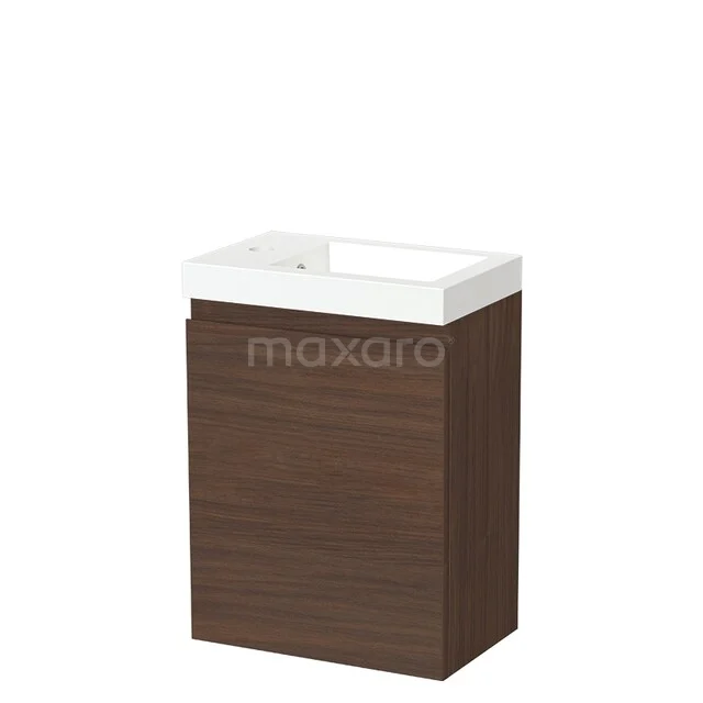 Kompakte Holz-Badmöbel mit weißem Keramik-Waschbecken, modernes Design, perfekt für kleine Bäder.