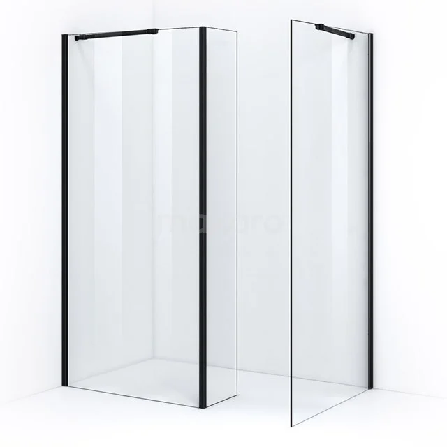 Pearl begehbare Dusche | 100x100 cm Matt Schwarz 2 feste Wände mit Seitenwand IPD10102200M Glasene Duschwand mit Schwarz Aluminium Profile, straff Design, ideal für ein modernes Badezimmer.