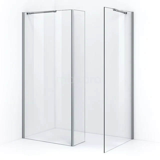 Minimalistische Ecke-Duschwand aus Klarglas mit Aluminiumprofilen, perfekt für eine moderne Badezimmergestaltung.