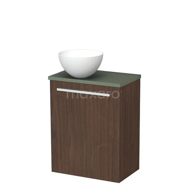 Toilet furniture with countertop wash basins TMK10-16920 Houten badkamerkast met groene bovenblad en wit waskom; modern design voor stijlvolle badkameropslag.