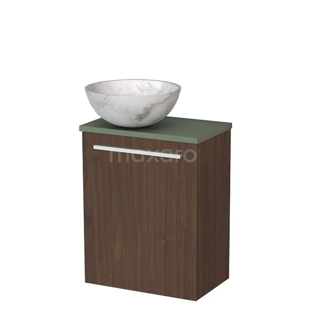 Toiletmeubel met waskom TMK10-16921 Houten badkamerkast met groen blad en marmeren waskom, compact design ideaal voor moderne badkamers.
