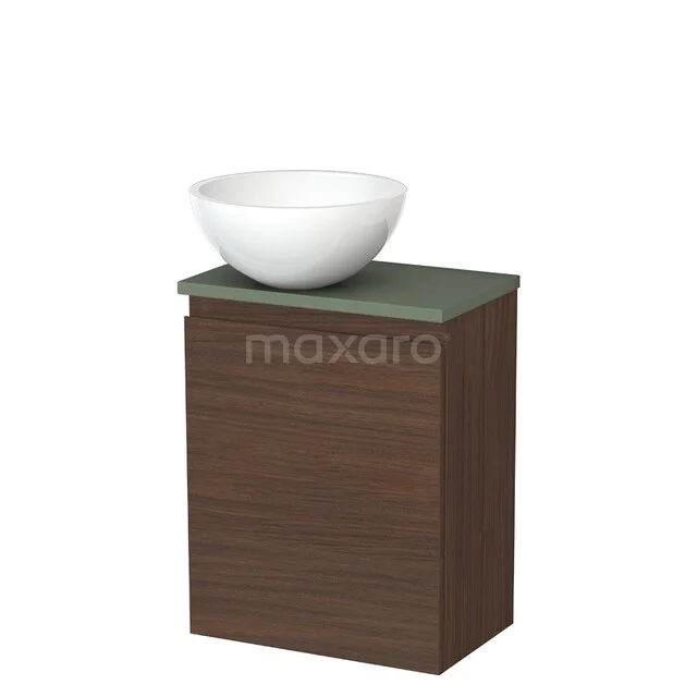 Toiletmeubel met waskom TMK10-16944 Compact houten badkamermeubel met een groene bovenblad, witte keramische waskom en moderne designuitstraling.