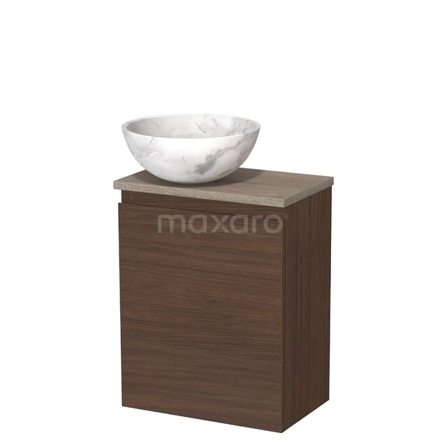 Toiletmeubel met waskom TMK10-17025 Houten badkamerkast met een wit marmeren waskom, modern design uit de Naturel-serie, ideaal voor een stijlvolle badkamer.