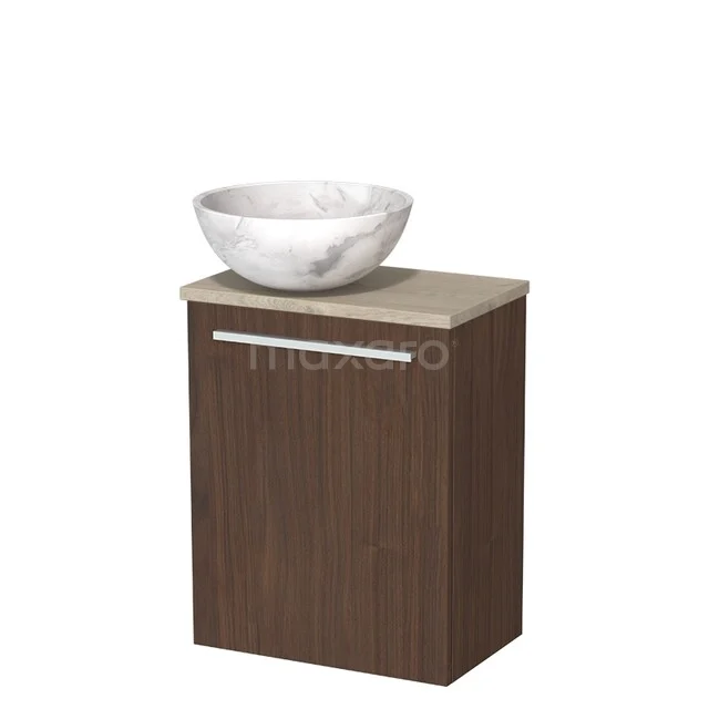 Toilet furniture with countertop wash basins TMK10-17038 Houten badkamermeubel met marmeren waskom, modern design, ideaal voor stijlvolle en praktische badkamerinrichting.