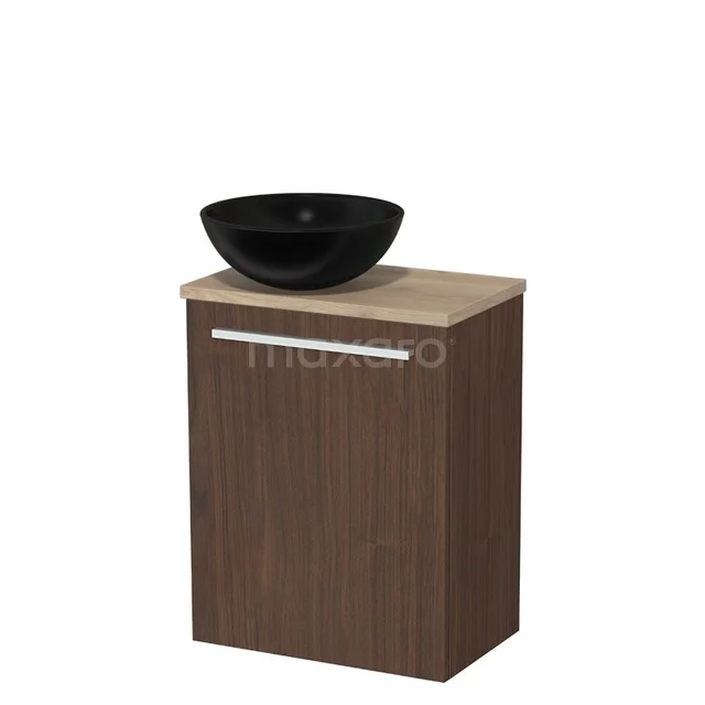 Toilet furniture with countertop wash basins TMK10-17072 Houten badkamerkast met zwarte waskom, modern design, compact formaat, perfect voor stijlvolle badkameropslag.