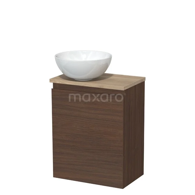 Toilet furniture with countertop wash basins TMK10-17083 Compact houten wastafelmeubel met witte keramische waskom, ideaal voor een stijlvolle en moderne badkamer inrichting.