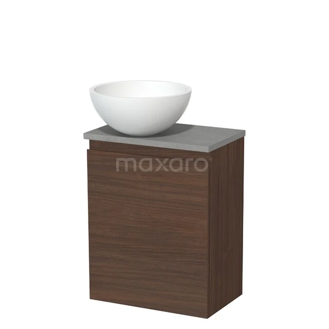 Modulo Pico Toiletmeubel met waskom | 41 cm Walnoot Greeploos front Solid surface waskom TMK10-17205 Houten badkamerkast met grijs blad en witte waskom, modern design, ideaal voor stijlvolle badkamerruimtes.