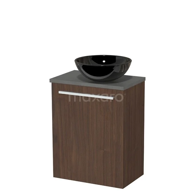 Toiletmeubel met waskom TMK10-17227 Houten badkamerkast met zwart keramische waskom, modern ontwerp, compact formaat ideaal voor kleine badkamers.