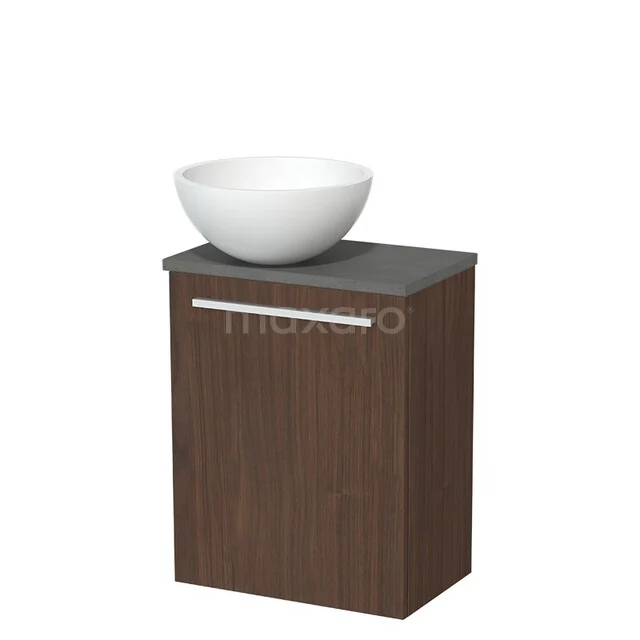 Modulo Pico Toiletmeubel met waskom | 41 cm Walnoot Vlak front Solid surface waskom TMK10-17231 Houten badkamerkast met antraciet blad en witte ronde waskom, modern design voor compacte badkamers.