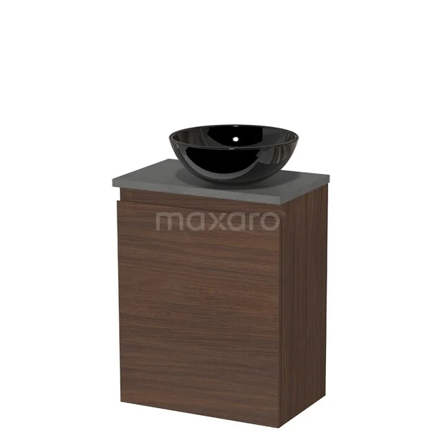 Holz-Badmöbel mit Schwarz Waschbecken, kompaktes Design, ideal für moderne Bäder; Teil der Luxus Nature Kollektion.