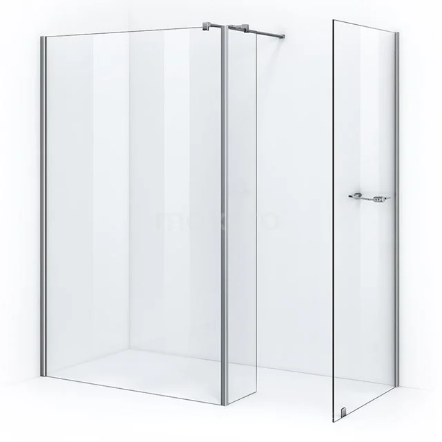 Glas Duschwand mit Tür, Klarglas, minimalistisches Design und silberfarbene Profile für einen modernen Badezimmerstil.