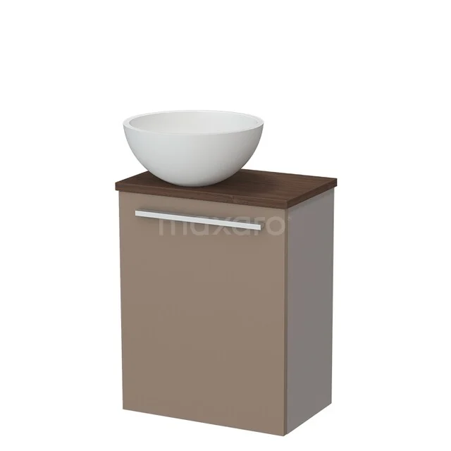 Modulo Pico Toiletmeubel met waskom | 41 cm Taupe Vlak front Solid surface waskom TMK10-17309 Vrijstaand badkamermeubel taupe met houten blad en keramische waskom, modern design.