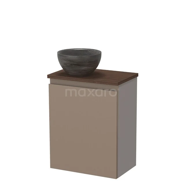 Toilet furniture with countertop wash basins TMK10-17341 Compact beige badkamermeubel met houtkleurig blad en grijze ronde waskom, ideaal voor moderne badkamerinrichting.