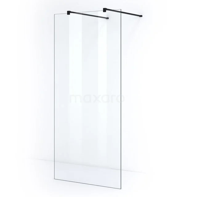 Klares Glas Duschwand mit schwarzen Profilen, minimalistisches Design, ideal für ein modernes Badezimmer.