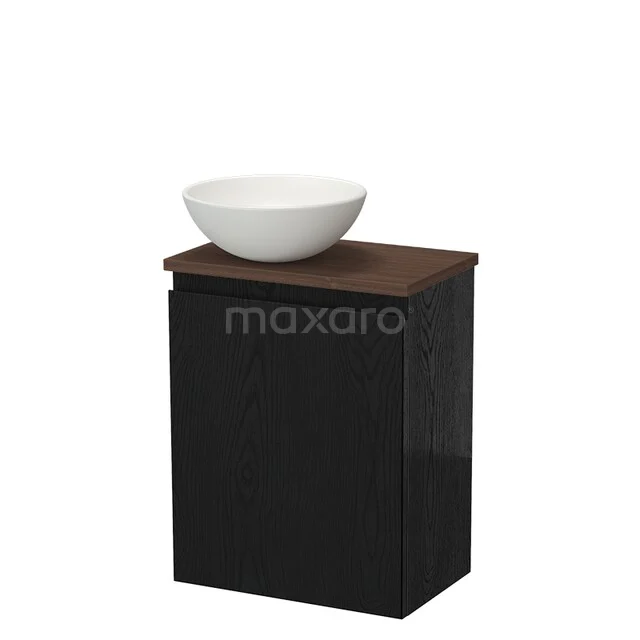 WC-Möbel mit Aufsatzwaschbecken TMK10-17567 Schwarz Badmöbel mit Schublade, Holz Platte und weißem keramischen Aufsatzwaschbecken. Modernes Design, perfekt für kompakte Bäder.