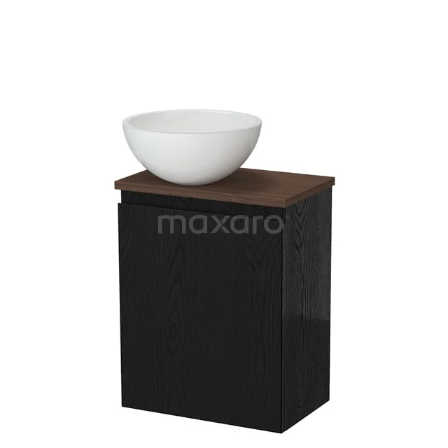 Toiletmeubel met waskom TMK10-17568 Zwart badkamermeubel met houten blad en witte waskom, modern design perfect voor stijlvolle badkamerinrichting.
