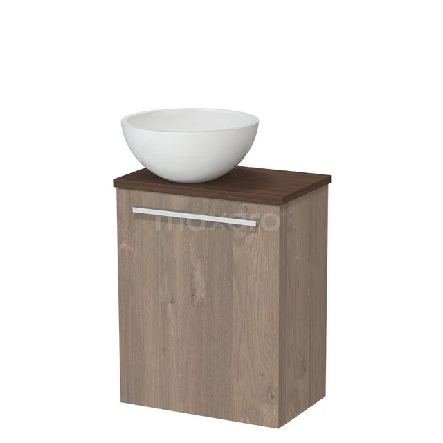 Toilet furniture with countertop wash basins TMK10-17698 Houten badkamerkast met witte ronde waskom, wandmodel, modern ontwerp, ideaal voor stijlvolle badkameropslag.