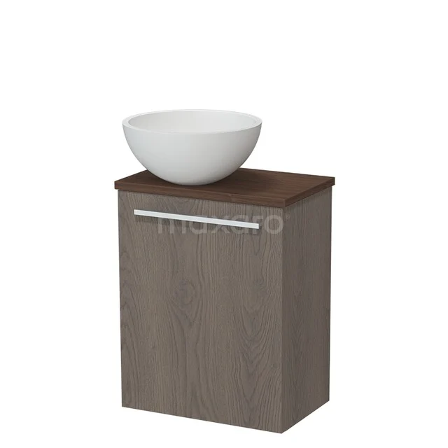 Toilet furniture with countertop wash basins TMK10-17738 Houten badkamerkast met een witte, ronde waskom, modern ontwerp, ideaal voor stijlvolle badkameropslag en wastafelopstelling.