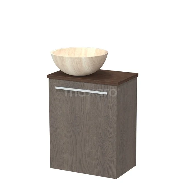 WC-Möbel mit Aufsatzwaschbecken TMK10-17741 Holz-Badmöbel mit schwarzer Oberfläche und beigem Aufsatzwaschbecken, kompaktes Design ideal für kleine Bäder.