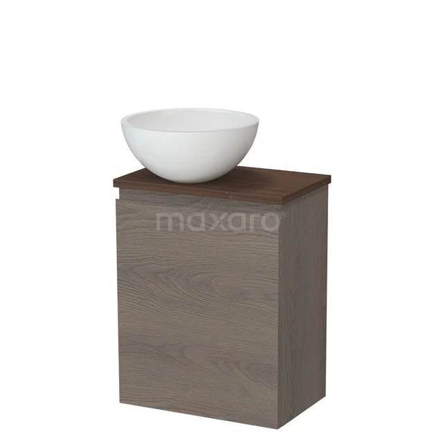 Toilet furniture with countertop wash basins TMK10-17750 Houten badkamermeubel met vierkante kast en witte opzetwaskom, modern design en perfect voor een compacte badkamer.