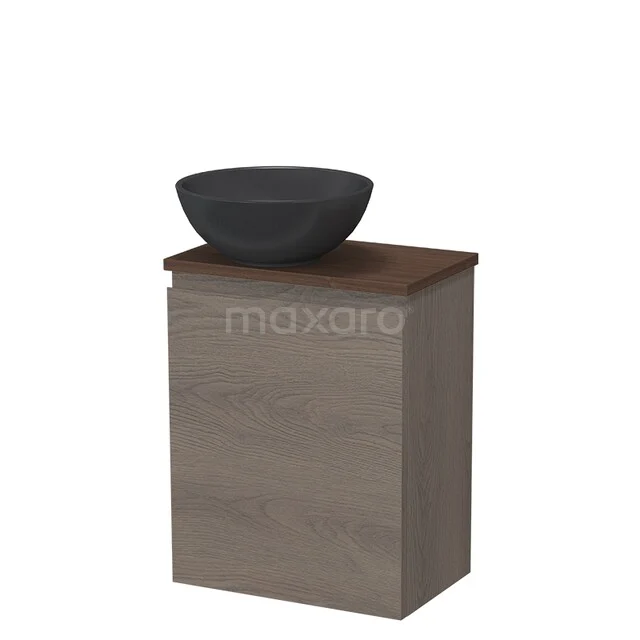 Modulo Pico Toiletmeubel met waskom | 41 cm Donkerbruin eiken Greeploos front Quartz waskom TMK10-17771 Houten badkamermeubel met natuurstenen waskom, modern design in donker eikenhout en antraciet-grijze kom.