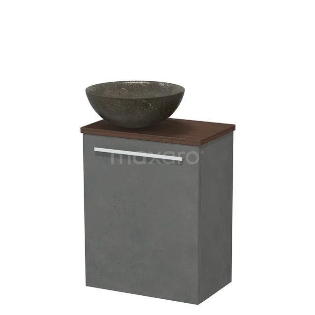 Modulo Pico Toiletmeubel met waskom | 41 cm Donkergrijs beton Vlak front Natuursteen waskom TMK10-17821 Grijze hangende badkamerkast met houtlook blad en opbouw waskom van natuursteen, modern en ruimtebesparend design.