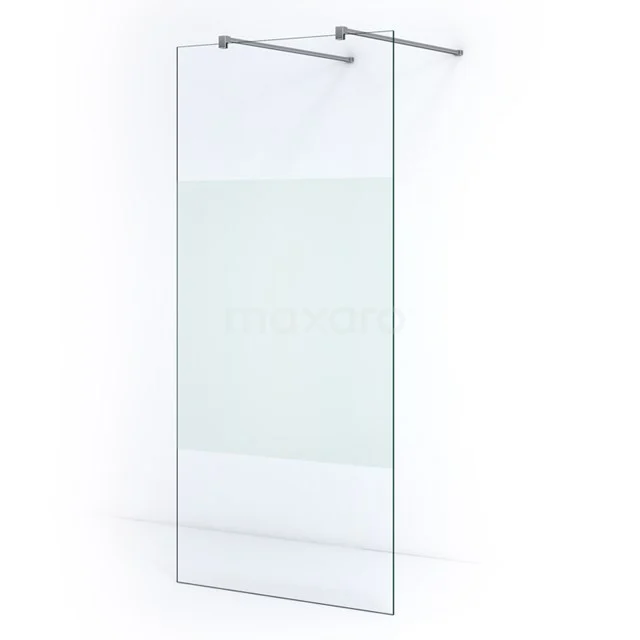 Pearl Walk-in shower | 110 cm Clear with matt strip Free-standing wall IPF11303C Glass walk-in shower enclosure, transparent with frosted middle panel, including stainless steel supports. Perfect for a modern bathroom.