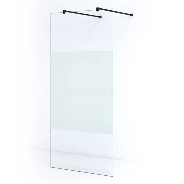Pearl begehbare Dusche | 110 cm Matt Schwarz Freistehende Wand IPF11303M Transparente Duschwand mit mattgläsernem Streifen, schwarzem Rahmen und minimalistischem Design; ideale Trennwand für moderne Bäder.