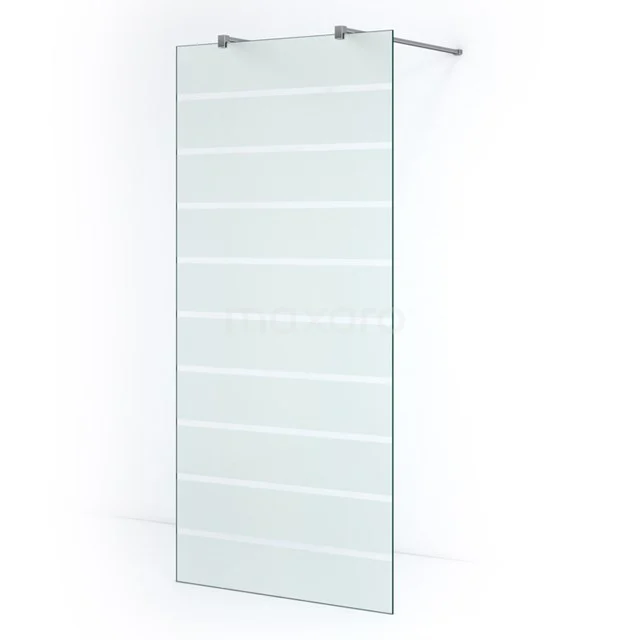 Pearl begehbare Dusche | 100 cm Freistehende Wand IPF10306C Duschwand aus Klarglas mit Matt Weiß Streifen, einschließlich chromfarbener Stützstange. Perfekt für einen modernen Badezimmerstil.