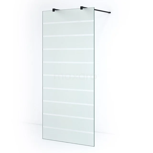 Glas Duschwand mit Matt Schwarz Beschlägen, einschließlich horizontaler Linien für einen modernen Badezimmer Stil.