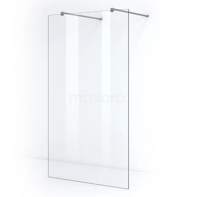 Clear glass shower screen with aluminium profiles, ideal as a modern room divider in a minimalist bathroom.