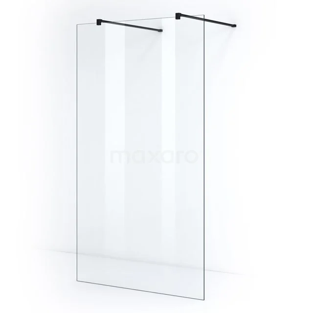 Glass shower screen with matte black profile, modern design; ideal as a stylish partition in any bathroom.