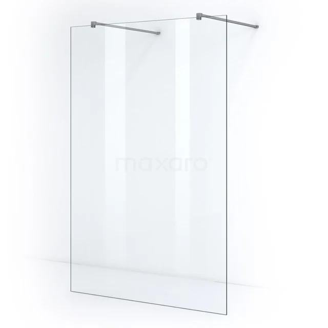 Glass walk-in shower enclosure with transparent design, stainless steel supports and minimalist look for a modern bathroom.