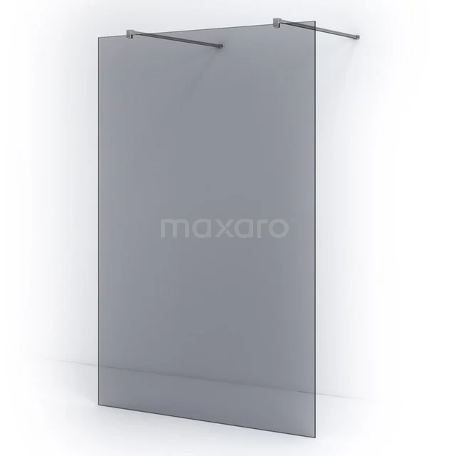 Clear glass shower screen with matte black profiles, minimalist design, ideal for a modern bathroom.