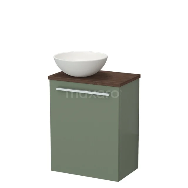Toiletmeubel met waskom TMK10-17502 Groen badkamermeubel met houten blad en witte waskom, compact design, perfect voor moderne badkamers.
