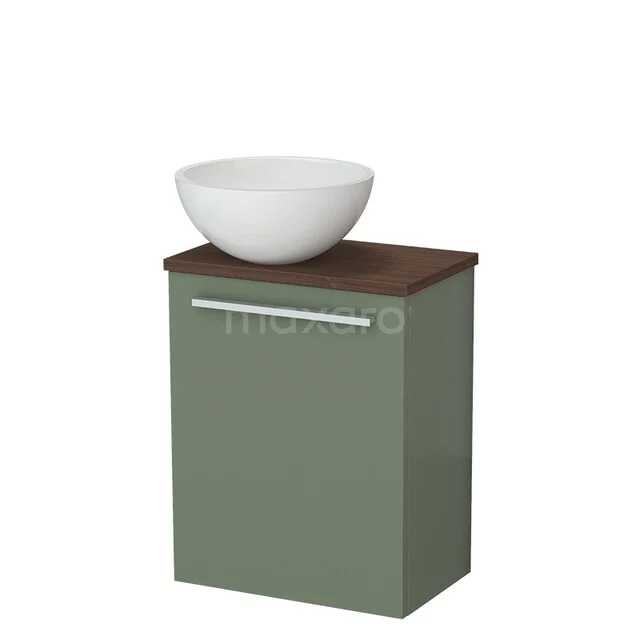Toiletmeubel met waskom TMK10-17503 Groen badkamermeubel met houten blad en witte waskom, compact design voor moderne badkamers.