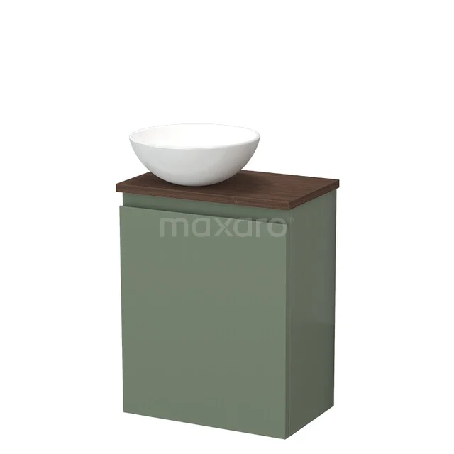 Toiletmeubel met waskom TMK10-17525 Groene badkamermeubelset met houten top en witte waskom, compact design voor moderne badkamers.