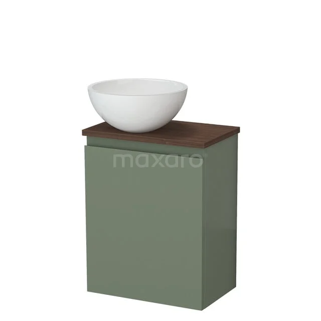 Toilet furniture with countertop wash basins TMK10-17529 Groen badkamermeubel met houten blad en witte waskom, compact ontwerp uit moderne badkamercollectie.