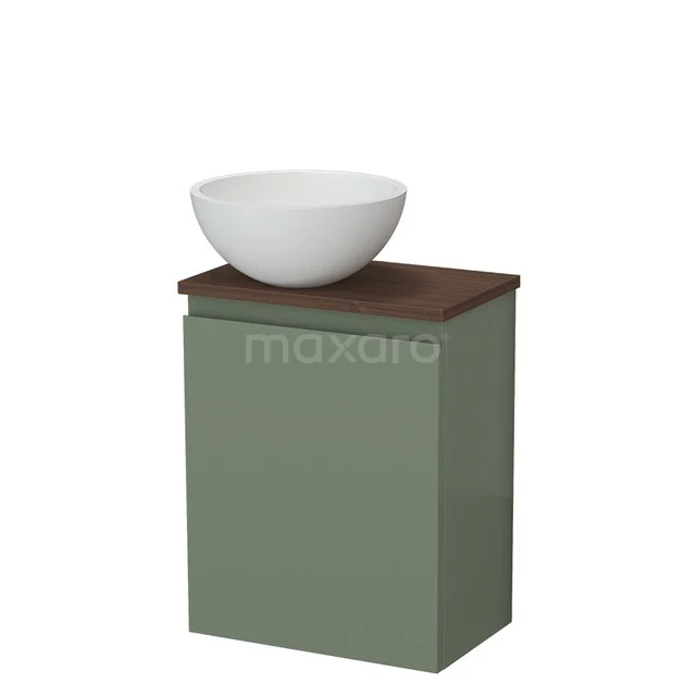 Toilet furniture with countertop wash basins TMK10-17530 Groene badkamerkast met houten blad en witte opbouwwasbak, compact design en modern, ideaal voor kleine badkamers.