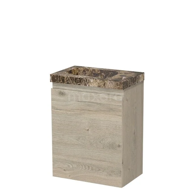 Toiletmeubel met wastafel TMW10-00805 Zeepdispenser houtlook met marmeraccent, stijlvolle accessoire voor een natuurlijke en elegante badkamerinrichting.