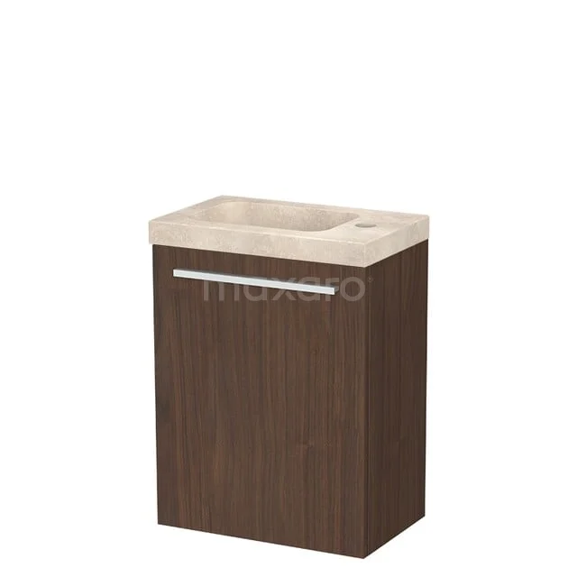 Modulo Pico Toiletmeubel met wastafel | 40 cm Walnoot Vlak front Natuursteen TMW10-00815 Compact badkamerkastje houtlook met keramische wasbak, modern design, ideaal voor kleine badkamers.