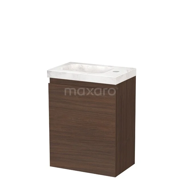 Holz-Waschtisch mit modernem Design, weißem Keramik-Waschbecken obenauf, perfekt für stilvolle Badezimmer-Aufbewahrungslösungen.