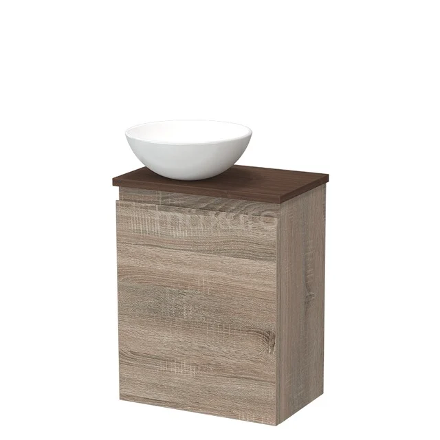 Toilet furniture with countertop wash basins TMK10-17590 Houten badkamermeubel met een moderne witte waskom, compact design en natuurlijke houtafwerking voor een stijlvolle badkamer.