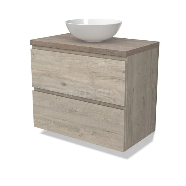 Waschbeckenmöbel Modulo BMK17-03235 Holz Badezimmermöbel mit zwei Schubladen und einem eingebauten weißen Waschbecken, modernes Design Stil.