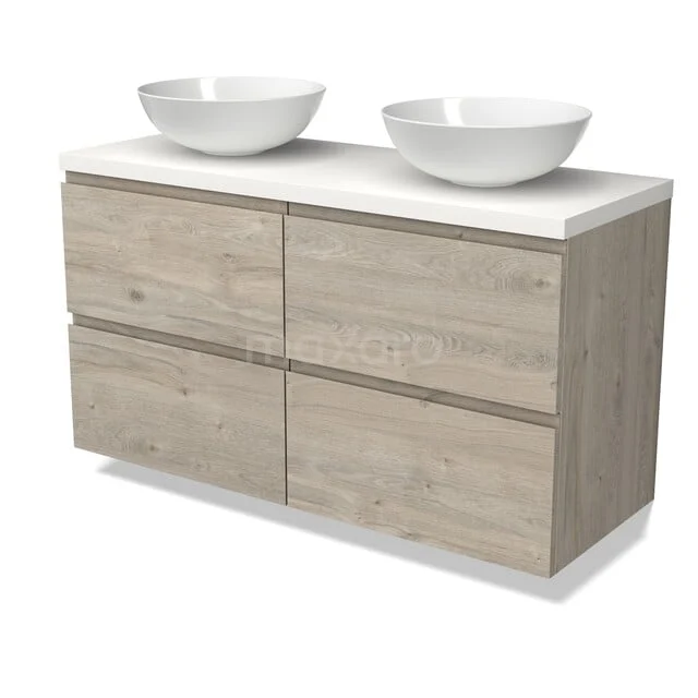 Holz Badezimmermöbel mit doppeltem weißen Waschbecken, modernes Design und Schubladenaufbewahrung, ideal für ein stilvolles Badezimmer.