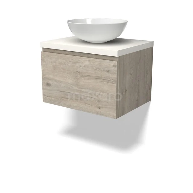 Waschbeckenmöbel Modulo BMK11-02962 Holz schwebendes Badmöbel mit Waschbecken, natürliche Eiche Optik, kompaktes Design für einen modernen Badezimmerstil.