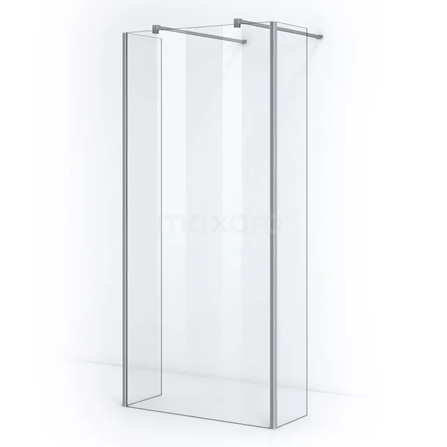 Pearl Walk-in shower | 110 cm Clear glass Free-standing wall with side walls IPG11300C Modern glass shower screen with aluminium profiles, angular design and clear finish, ideal for a stylish bathroom.