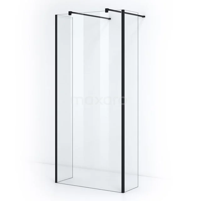 Pearl begehbare Dusche | 100 cm Matt Schwarz Freistehende Wand mit Seitenwänden IPG10300M Duschkabine mit matt schwarzen Profilen, Klarglas und modernem Design, ideal als stilvolle Ergänzung zum Badezimmer.