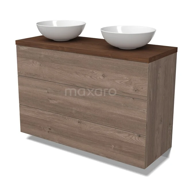 Waschbeckenmöbel Modulo BMK19-01837 Holz-Badmöbel mit doppelten Aufsatzwaschbecken, modernes Design und Naturholzoptik, ideal für ein stilvolles Badezimmer.