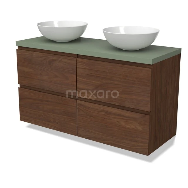 Holz Badezimmermöbel mit Doppelwaschbecken, grüne Platte und modernem Stil, ideal für eine stilvolle Badezimmerinrichtung.